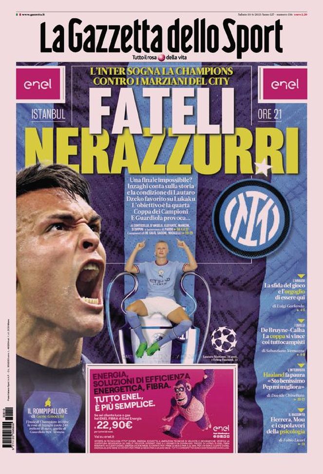 Prima Pagina Gazzetta dello Sport 10/06/2023