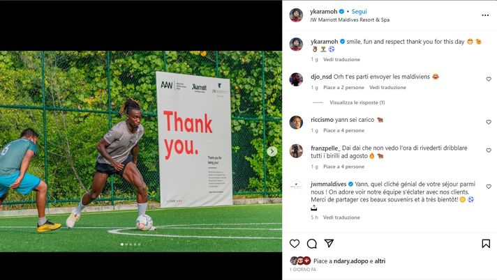 Le vacanze dei giocatori del Toro: Karamoh, relax e calcio alle Maldive- immagine 1