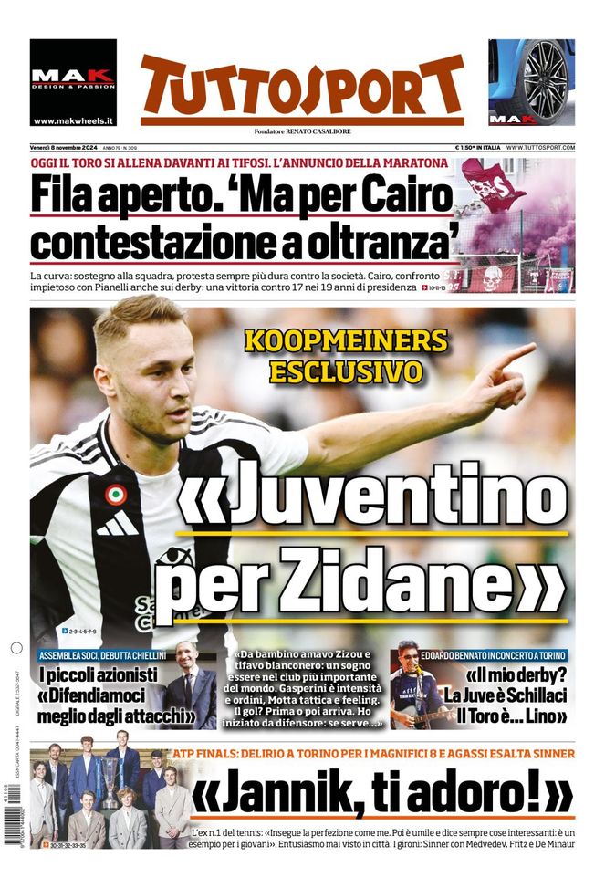 Prima Pagina Tuttosport 8 novembre