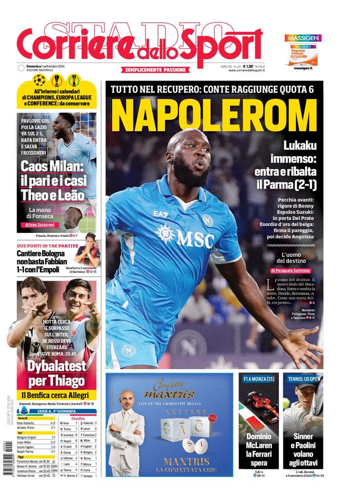 Prima Pagina Corriere dello Sport 1° settembre Prima Pagina Corriere dello Sport 1° settembre
