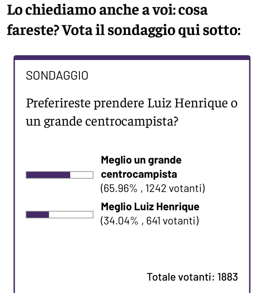 SONDAGGIO VN – Un grande centrocampista o Luiz Henrique? Ecco il vostro pensiero- immagine 2