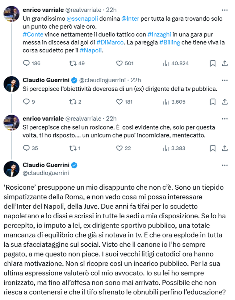 Napoli-Inter, volano parole grosse tra Varriale e Guerrini: lo scontro social finisce in tribunale?- immagine 3