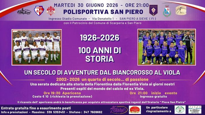 Centenario: stasera a San Piero a Sieve si celebra l’ultimo quarto di storia viola - immagine 1