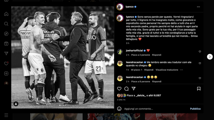 Il cordoglio dei calciatori granata per Mihajlovic: “Ti saremo grati a vita”- immagine 2