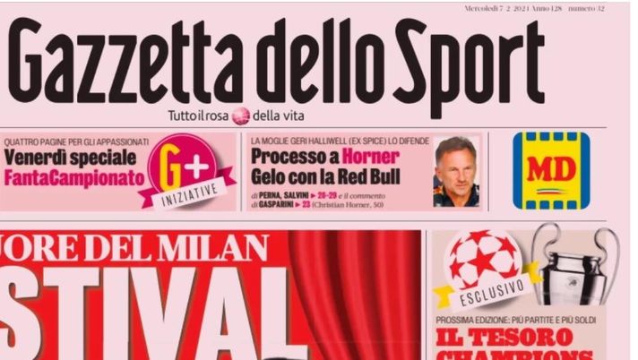 PRIMA PAGINA GAZZETTA DELLO SPORT OGGI