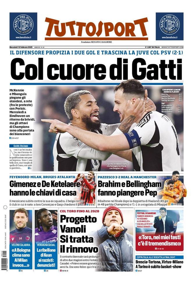 Prima Pagina Tuttosport 12 febbraio