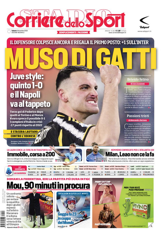La prima pagina de Il Corriere dello Sport 09-12-2023