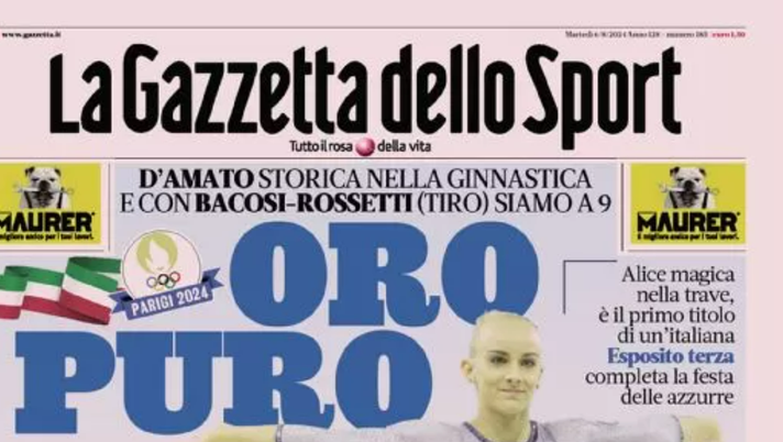 PRIMA PAGINA DELLA GAZZETTA DELLO SPORT: “Oro puro a Parigi 2024” PRIMA PAGINA DELLA GAZZETTA DELLO SPORT: “Oro puro a Parigi 2024” - immagine 1