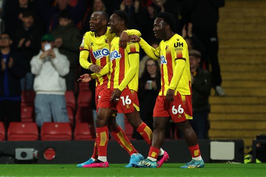 WATFORD, ENGLAND - MARCH 17: Marc Bola of Watford celebrates scoring his teams first goal of the game with teammates Nestory Irankunda and Edo Kayembe during (Photo by Richard Pelham/Getty Images) Derby della settimana (30 marzo-5 aprile): dalla Turchia al Brasile, le sfide più calde- immagine 4