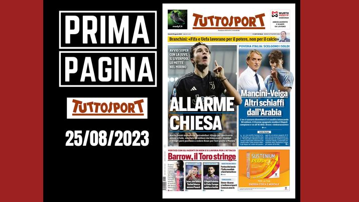 Prima pagina Tuttosport: 'Allarme Chiesa'