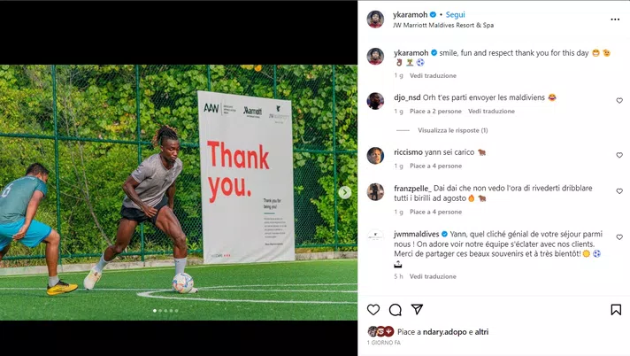 Le vacanze dei giocatori del Toro: Karamoh, relax e calcio alle Maldive- immagine 1