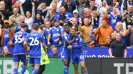 LEICESTER, ENGLAND - AUGUST 06: Kiernan Dewsbury-Hall of Leicester City celebrates scoring their first goal of the match during the Sky Bet Championship match between Leicester City and Coventry City at The King Power Stadium on August 06, 2023 in Leicester, England. (Photo by Tony Marshall/Getty Images)