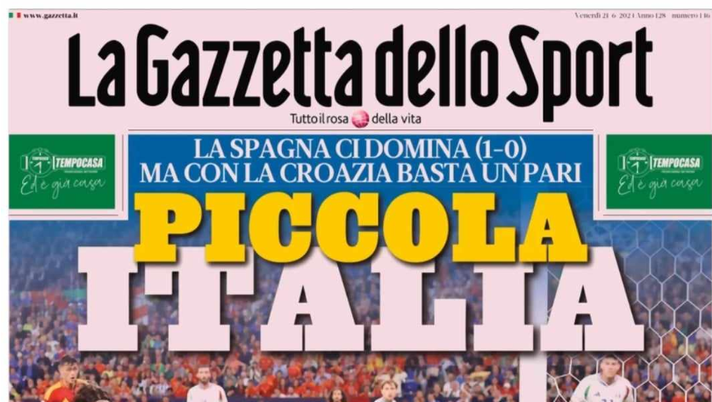 PRIMA PAGINA GAZZETTA DELLO SPORT OGGI: “Piccola Italia. Azzurri mai in partita” - immagine 1