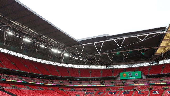 LONDON, ENGLAND - FEBRUARY 26: General view inside the stadium prior to the Carabao Cup Final match between Manchester United and Newcastle United at Wembley Stadium on February 26, 2023 in London, England. (Photo by Julian Finney/Getty Images) Londra, omaggio a vittime guerra Israele prima di Inghilterra-Australia - immagine 1