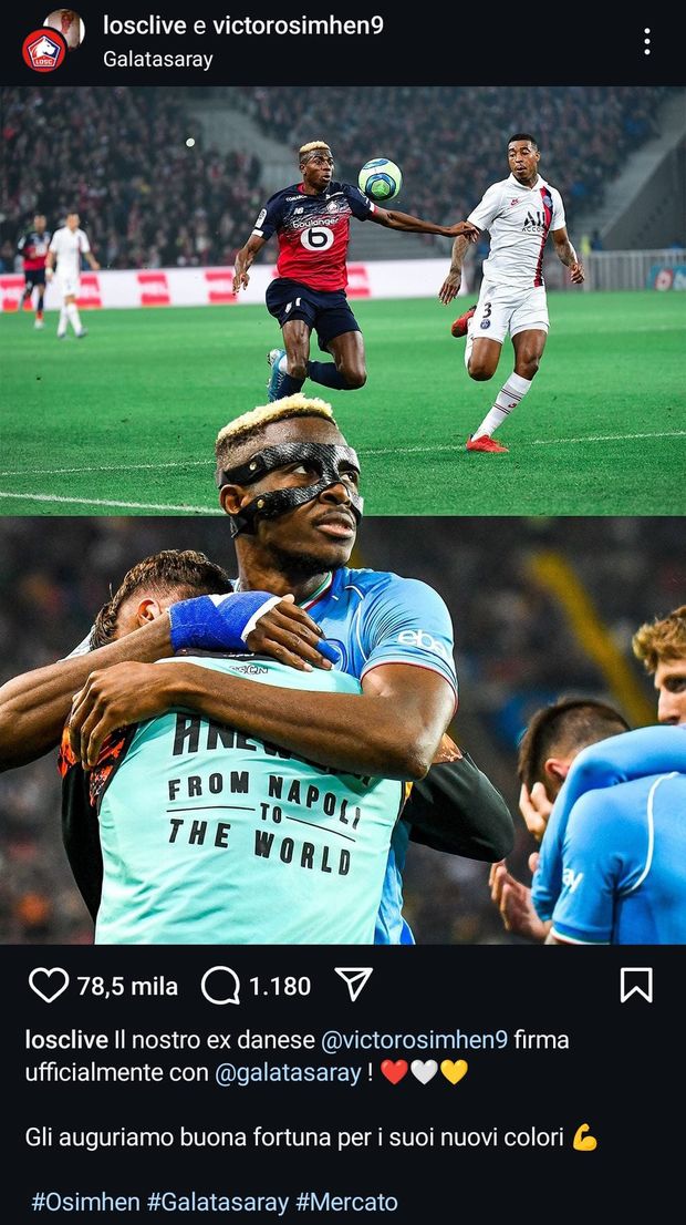 Osimhen al Galatasaray, arrivano gli auguri del Lille su Instagram: “Buona fortuna!”- immagine 2