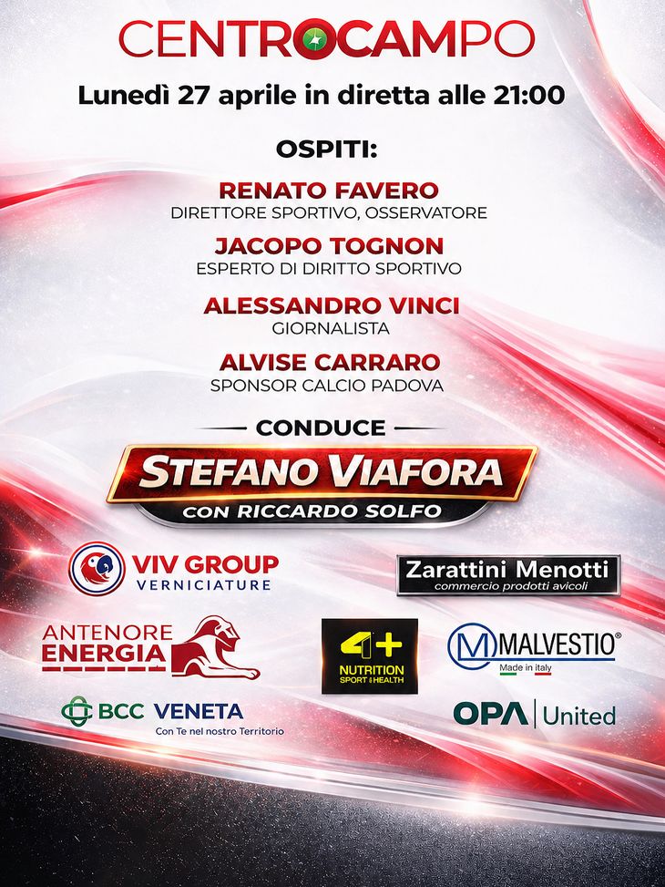 Padova in tv: stasera Centrocampo in diretta dalle 21, il talk biancoscudato- immagine 2