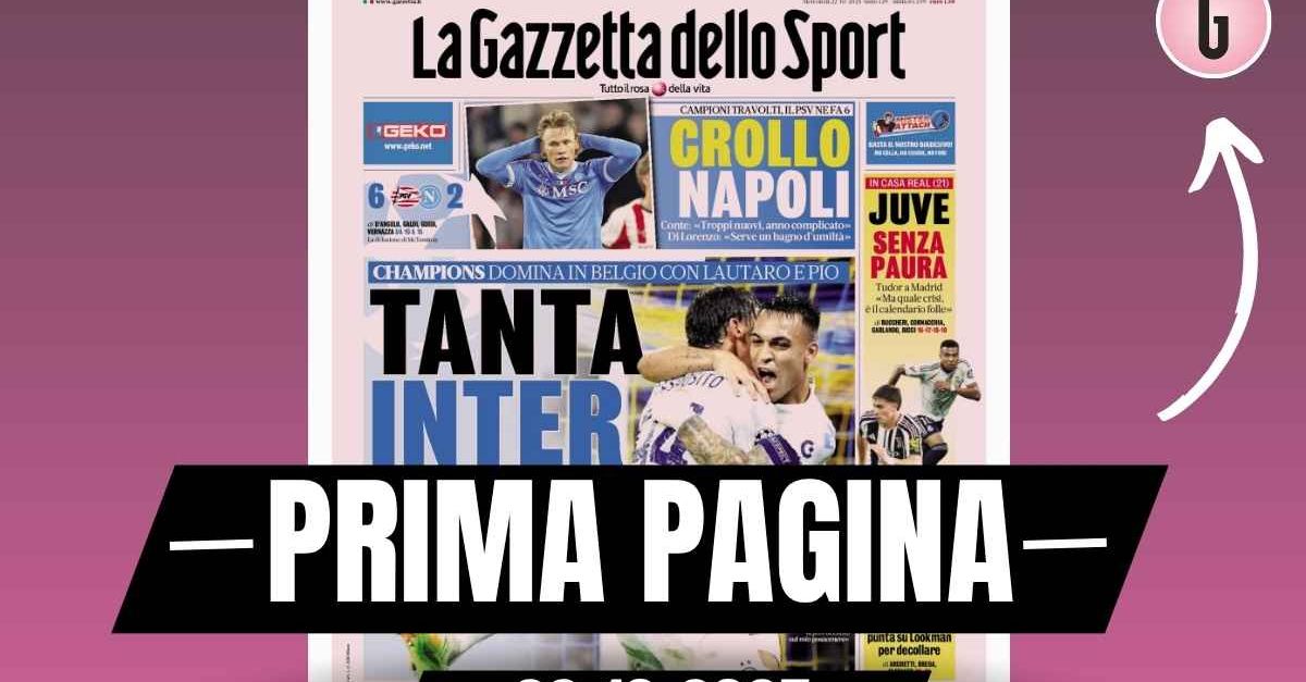 Prima pagina Gazzetta dello Sport: “Tanta Inter: domina in Belgio con Lautaro e Pio” Prima pagina Gazzetta dello Sport: “Tanta Inter: domina in Belgio con Lautaro e Pio”