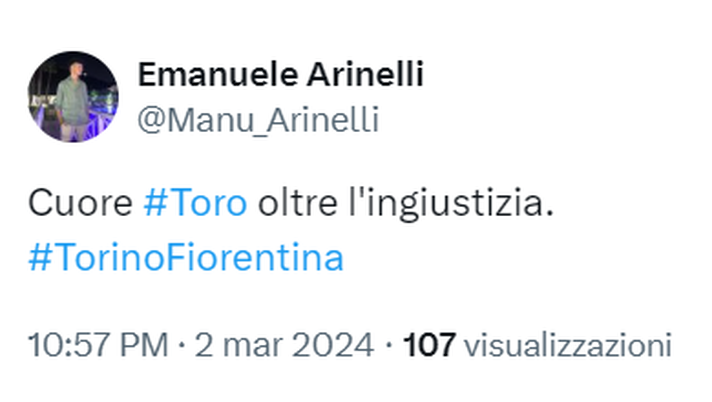 Torino-Fiorentina 0-0, reazioni social: “Cuore Toro oltre l’ingiustizia” Torino-Fiorentina 0-0, reazioni social: “Cuore Toro oltre l’ingiustizia” - immagine 1