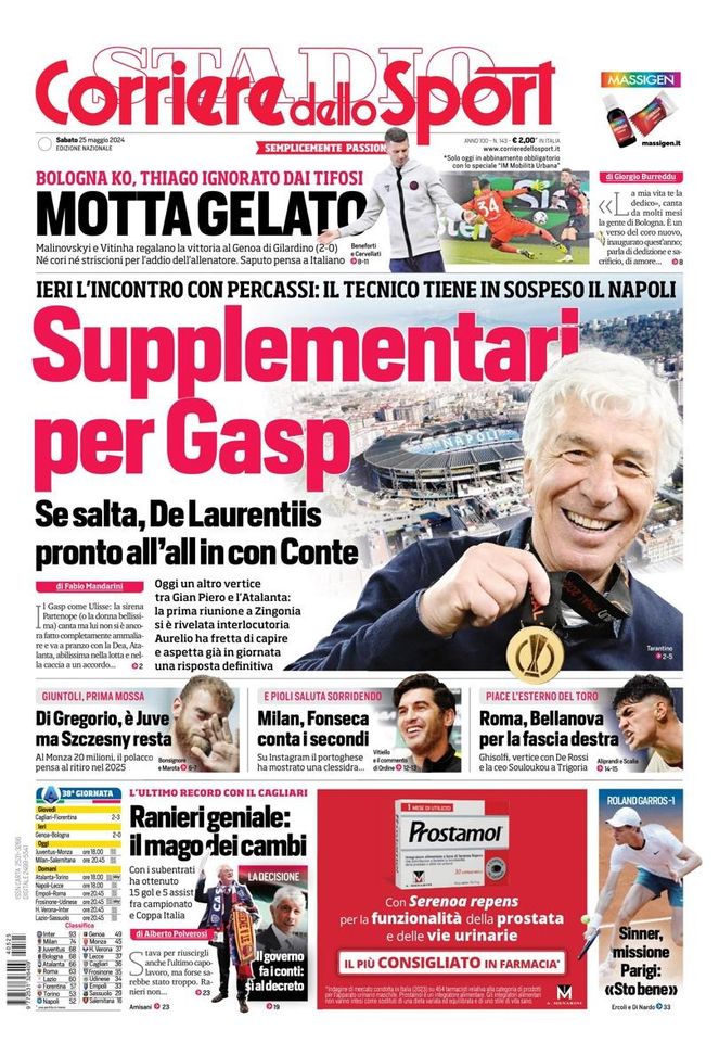 EDICOLA CDS – Bologna KO, Thiago Motta ignorato dai tifosi. Milan, Fonseca conta i secondi - immagine 1