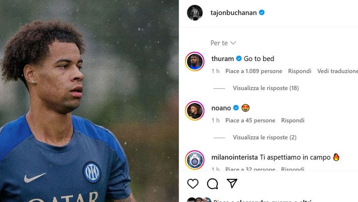 Buchanan in serata posta una sua foto, Thuram impietoso: “Vai a dormire” - immagine 1