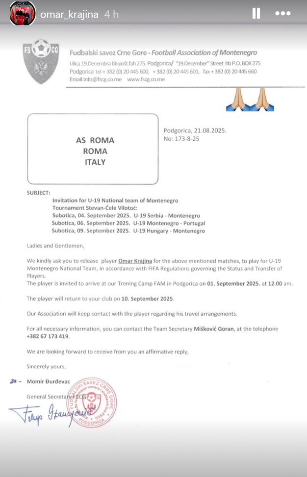 Roma Primavera, il 2007 Krajina convocato dal Montenegro Under 19 – FOTO- immagine 2