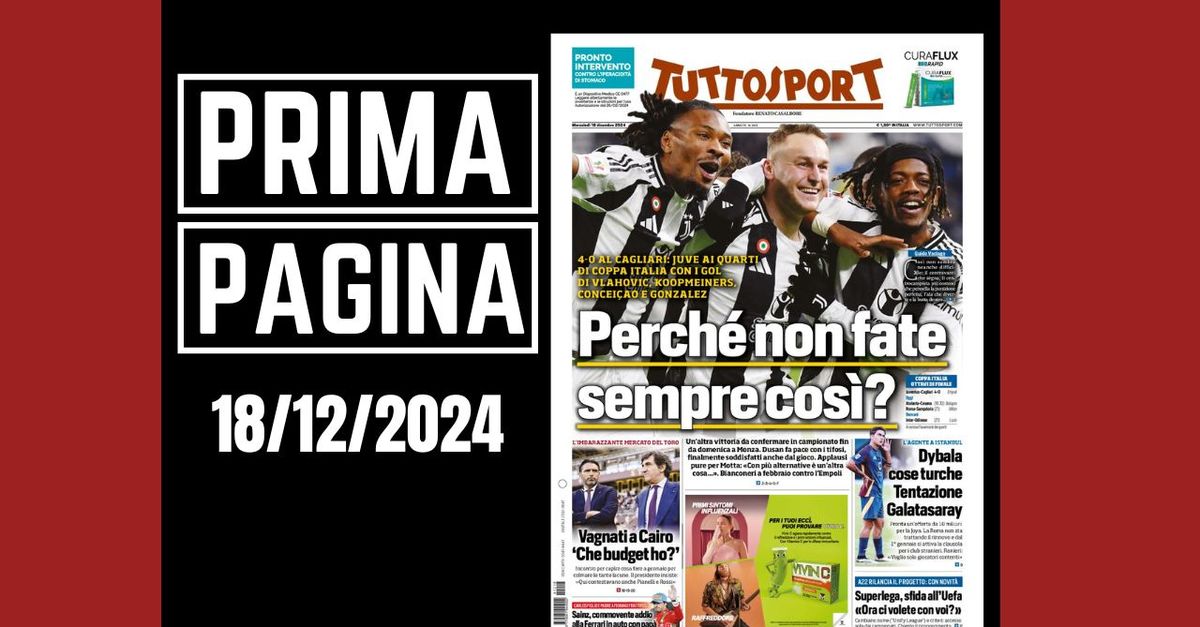 Prima pagina Tuttosport: “Coppa Italia, poker della Juve al Cagliari”