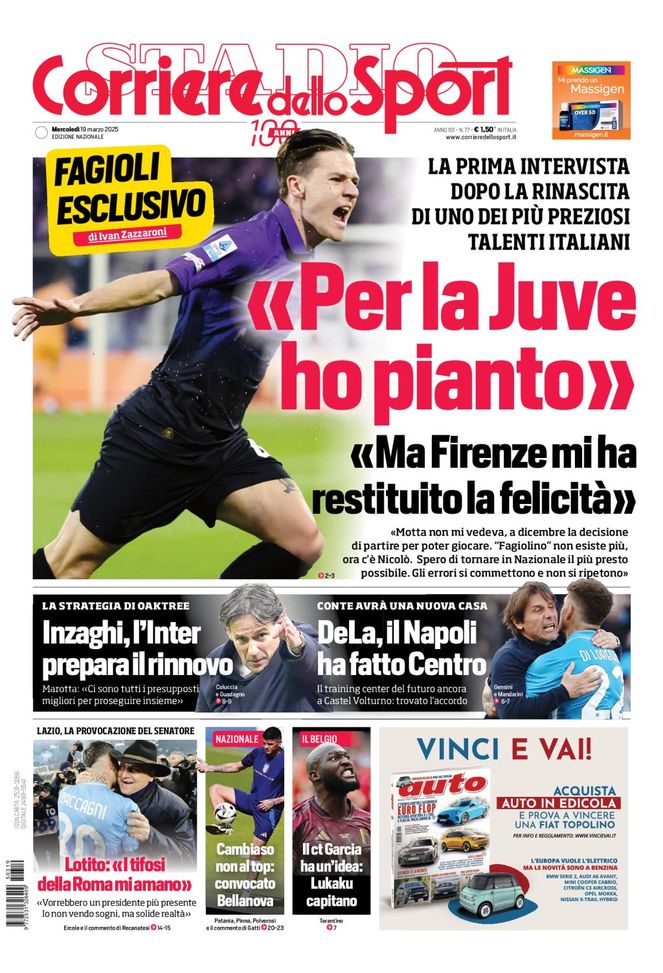 Il Corriere dello Sport, la prima pagina di oggi, mercoledì 19 marzo 2025 Prima pagina Corriere dello Sport: “Fagioli: ‘Per la Juventus ho pianto'”- immagine 2