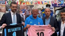 Il Palermo in visita al murale di Maradona prima del match: “Un omaggio doveroso”