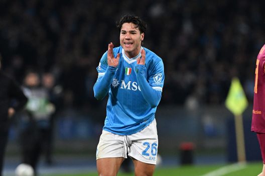 NAPLES, ITALY - FEBRUARY 15: Antonio Vergara of SSC Napoli during the Serie A match between SSC Napoli and AS Roma at Stadio Diego Armando Maradona on February 15, 2026 in Naples, Italy. (Photo by Francesco Pecoraro/Getty Images)