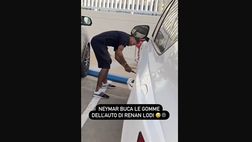 VIDEO / Neymar, che fai? Fora le gomme dell’auto di Renan Lodi