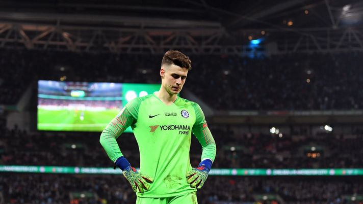 LONDON, ENGLAND - FEBRUARY 24:  Kepa Arrizabalaga of Chelsea looks dejected following the Carabao Cup Final between Chelsea and Manchester City at Wembley Stadium on February 24, 2019 in London, England.  (Photo by Michael Regan/Getty Images)  Liverpool
