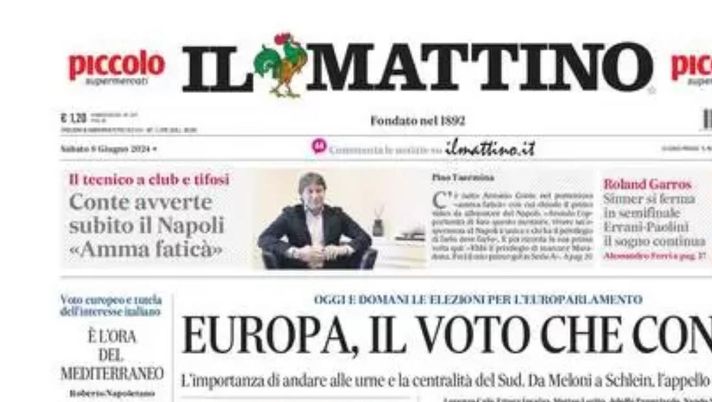 PRIMA PAGINA IL MATTINO OGGI: “Conte avverte subito il Napoli:”Amma fatica’” prima pagina il mattino oggi