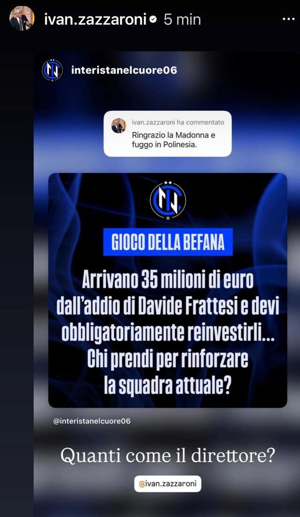 Zazzaroni risponde con ironia sui social: “Ecco chi prendo se mi arrivano 35 mln per Frattesi”- immagine 3