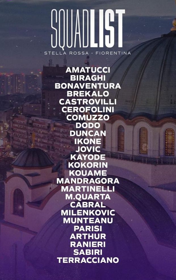 Stella Rossa-Fiorentina, i convocati: 4 big restano a casa, ci sono i nuovi- immagine 2
