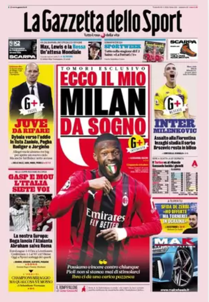 Prima Pagina, La Gazzetta dello Sport: “Ecco il mio Milan da sogno, Juve da rifare” orime pagine