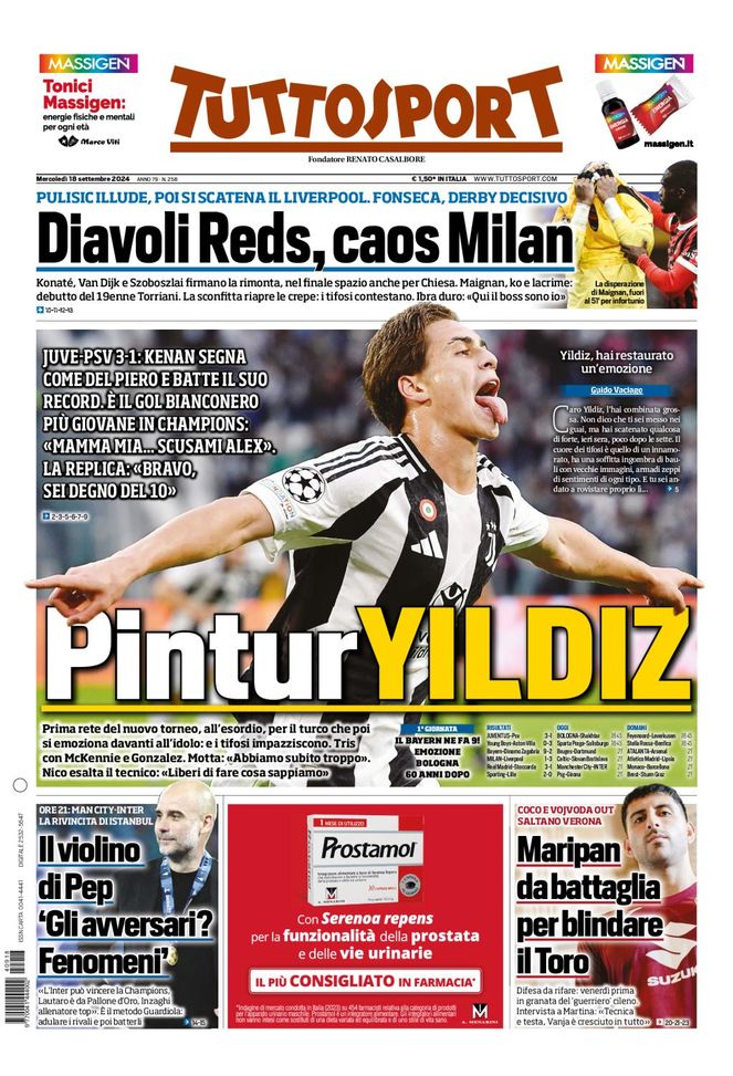 Prima Pagina Tuttosport 18 settembre