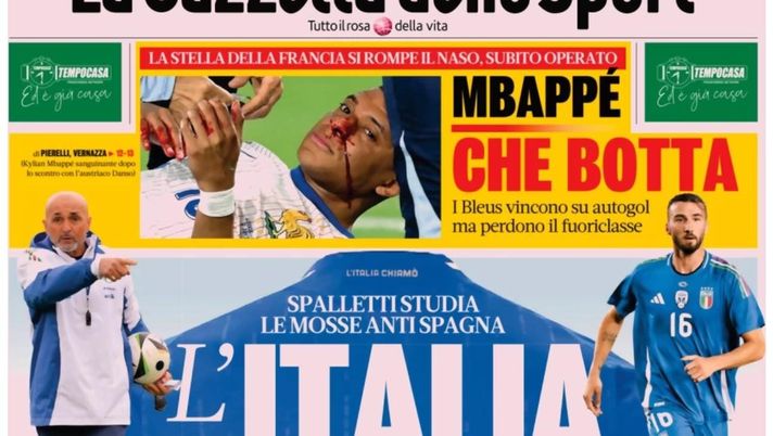 PRIMA PAGINA GAZZETTA DELLO SPORT OGGI: “Spalletti studia le mosse antiSpagna” PRIMA PAGINA GAZZETTA DELLO SPORT OGGI