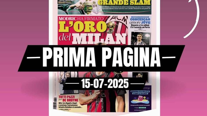 Prima pagina Gazzetta dello Sport: 'Modric, l'oro del Milan'