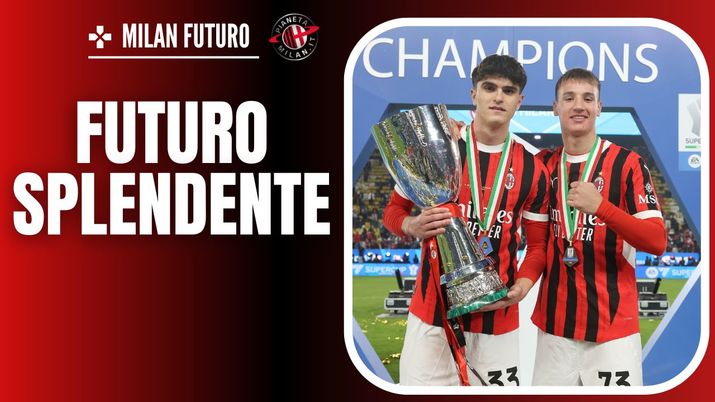 RIYADH, SAUDI ARABIA - JANUARY 06: Davide Bartesaghi and Francesco Camard of AC Milan celebrate with the trophy after winning the Italian Super Cup Final match between FC Internazionale and AC Milan at Al- Awwal Park Stadium on January 06, 2025 in Riyadh, Saudi Arabia. (Photo by Claudio Villa/AC Milan via Getty Images) Milan Futuro: giovani protagonisti e un progetto in crescita - immagine 1