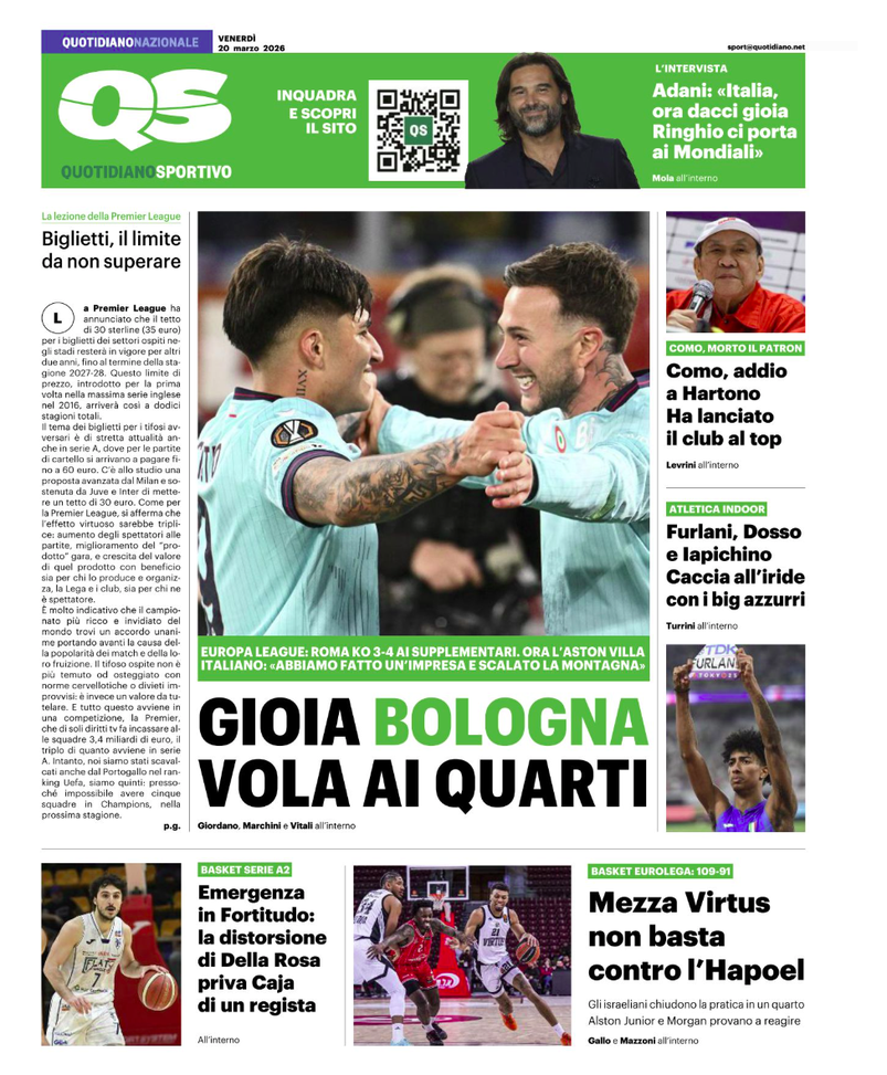 Il Bologna fa l’impresa e va ai quarti di Europa League: le prime pagine dei giornali- immagine 2