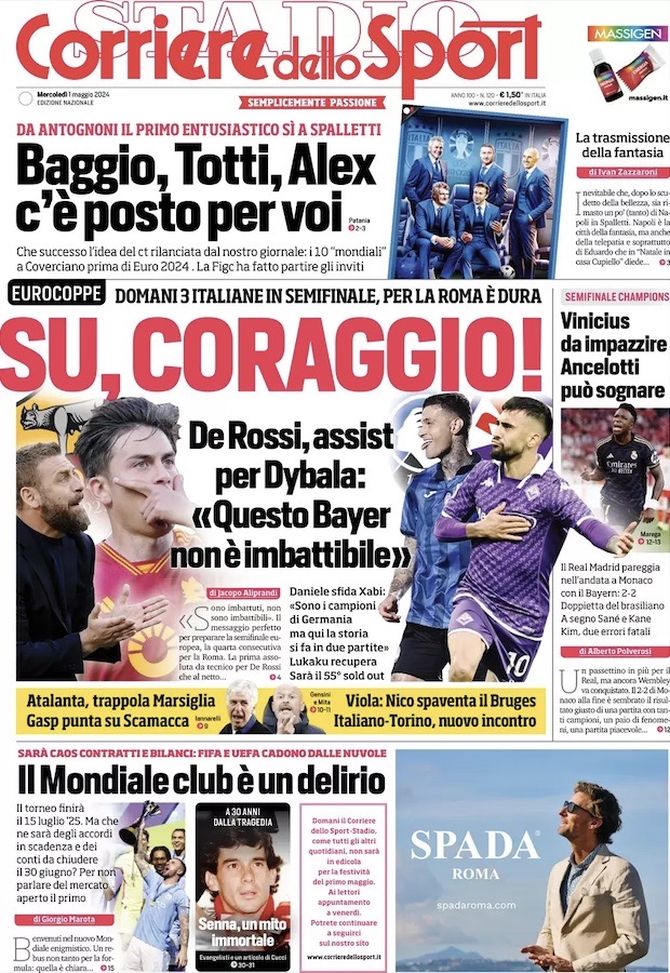 Il Corriere dello Sport, la prima pagina di oggi, mercoledì 1° maggio 2024 Il Corriere dello Sport