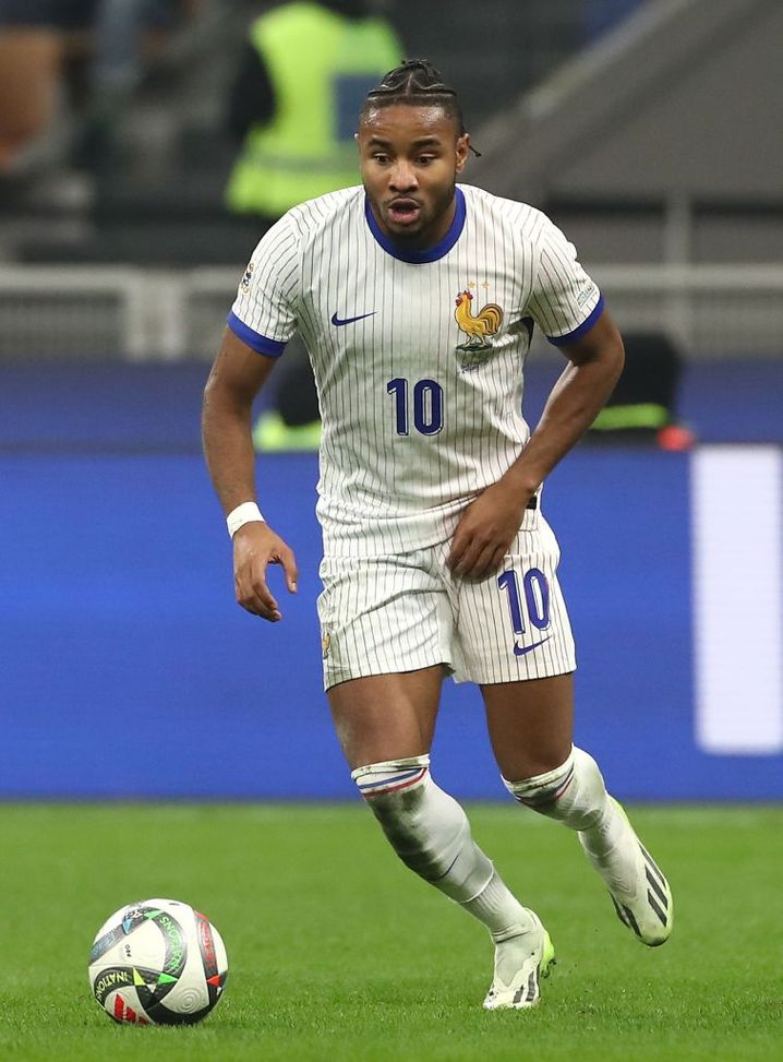 MILAN, ITALY - NOVEMBER 17: Christopher Nkunku of France in action during the UEFA Nations League 2024/25 League A Group A2 match between Italy and France at on November 17, 2024 in Milan, Italy. (Photo by Marco Luzzani/Getty Images)  christopher-nkunku-dazn-parole-intervista-dichiarazioni-milan-tv-sky-modric-leao-ibrahimovic-san-siro