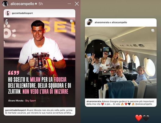 Morata conferma il passaggio al Milan, la moglie Alice è entusiasta: i post sono già rossoneri- immagine 2