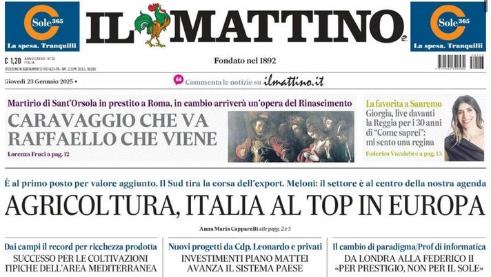 prima pagina il mattino oggi