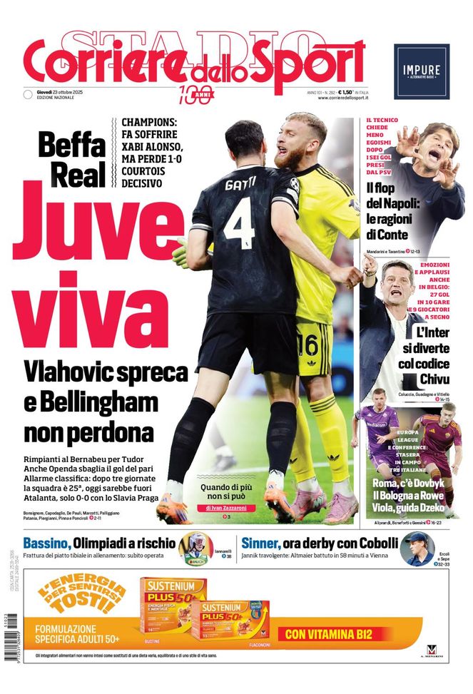 Il Corriere dello Sport, la prima pagina di oggi, giovedì 23 ottobre 2025 Il Corriere dello Sport