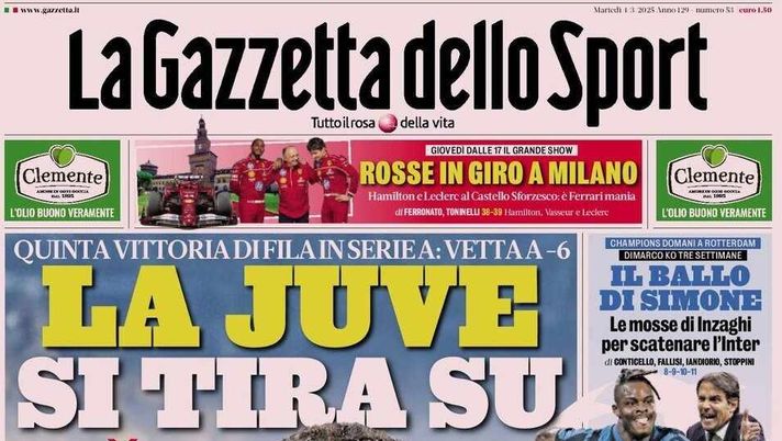 PRIMA PAGINA GAZZETTA DELLO SPORT OGGI: “Inzaghi al rinnovo, ci metto la firma”