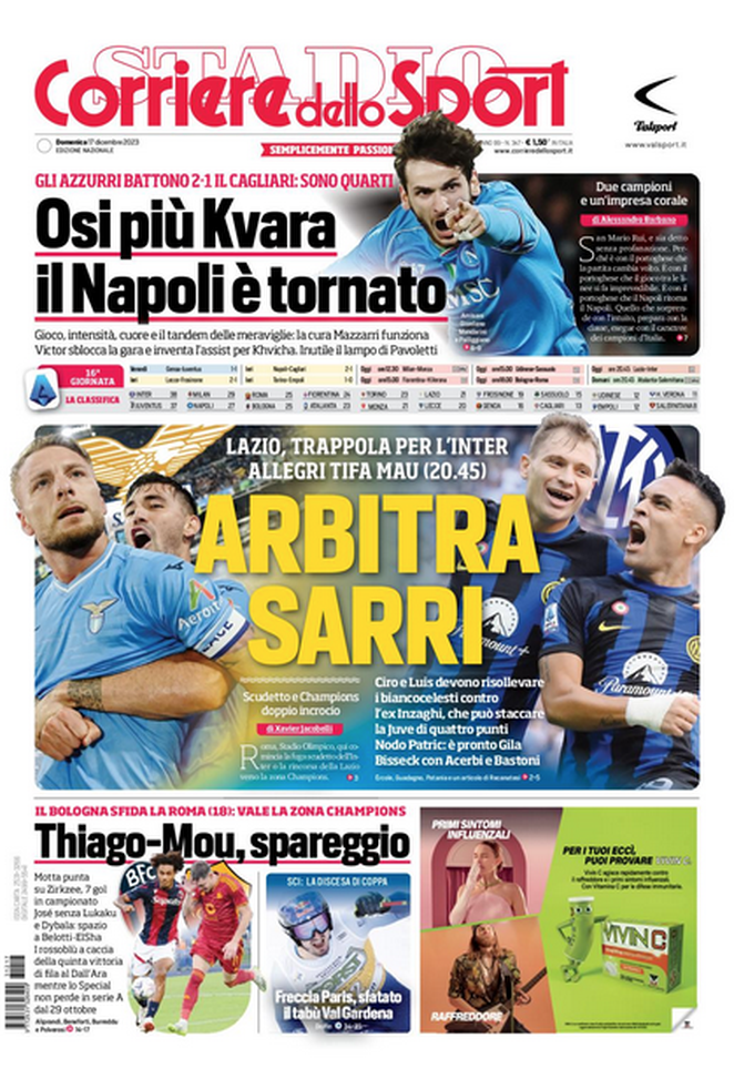 La prima pagina de Il Corriere dello Sport 17-12-2023
