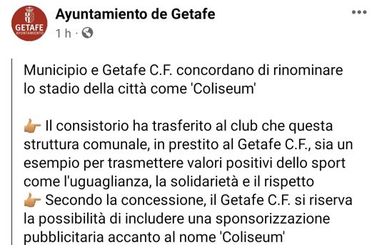 No al sessismo, il Getafe toglie il nome di Alfonso Pérez dal Coliseum- immagine 2