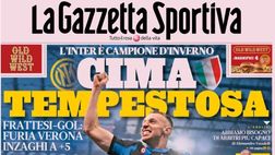 LA PRIMA PAGINA DELLA GAZZETTA DELLO SPORT: “L’Inter è campione d’inverno, cima tempestosa”