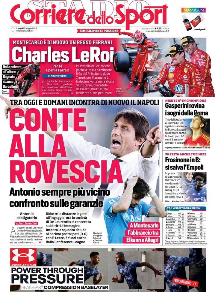 Il Corriere dello Sport, la prima pagina di oggi, lunedì 27 maggio 2024 Il Corriere dello Sport